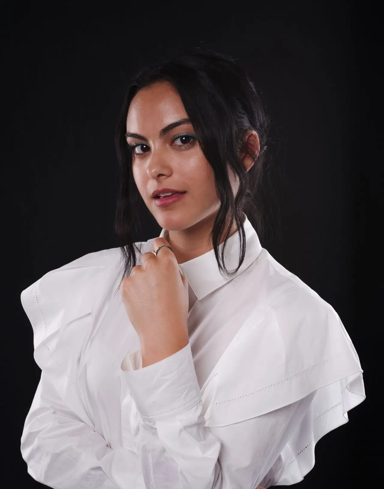 Camila Mendes in White Shirt Black Short5